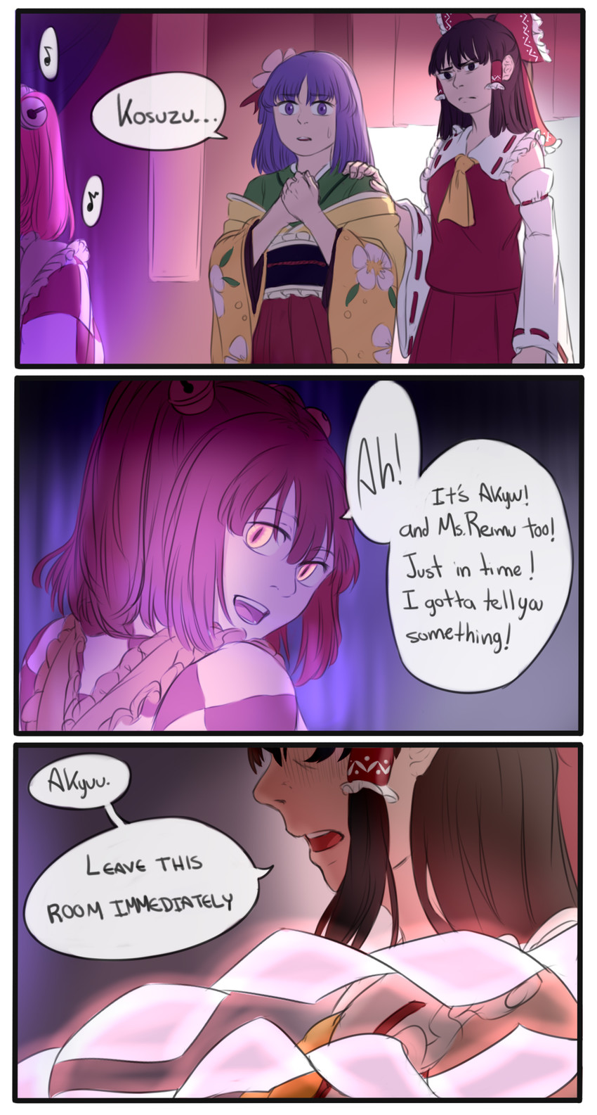 hakurei reimu, hieda no akyuu, and motoori kosuzu (touhou and 1 more) drawn by mefomefo