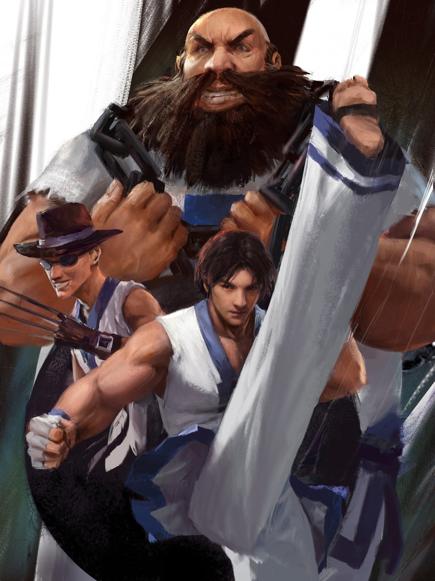 kim kaphwan, chang koehan, and choi bounge (the king of fighters) drawn by mazert_young
