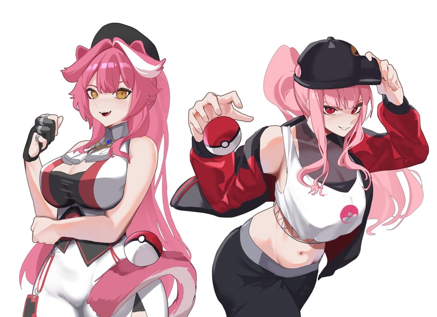 mori calliope and raora panthera (pokemon and 2 more) drawn by daaku_(koizumi_arata)