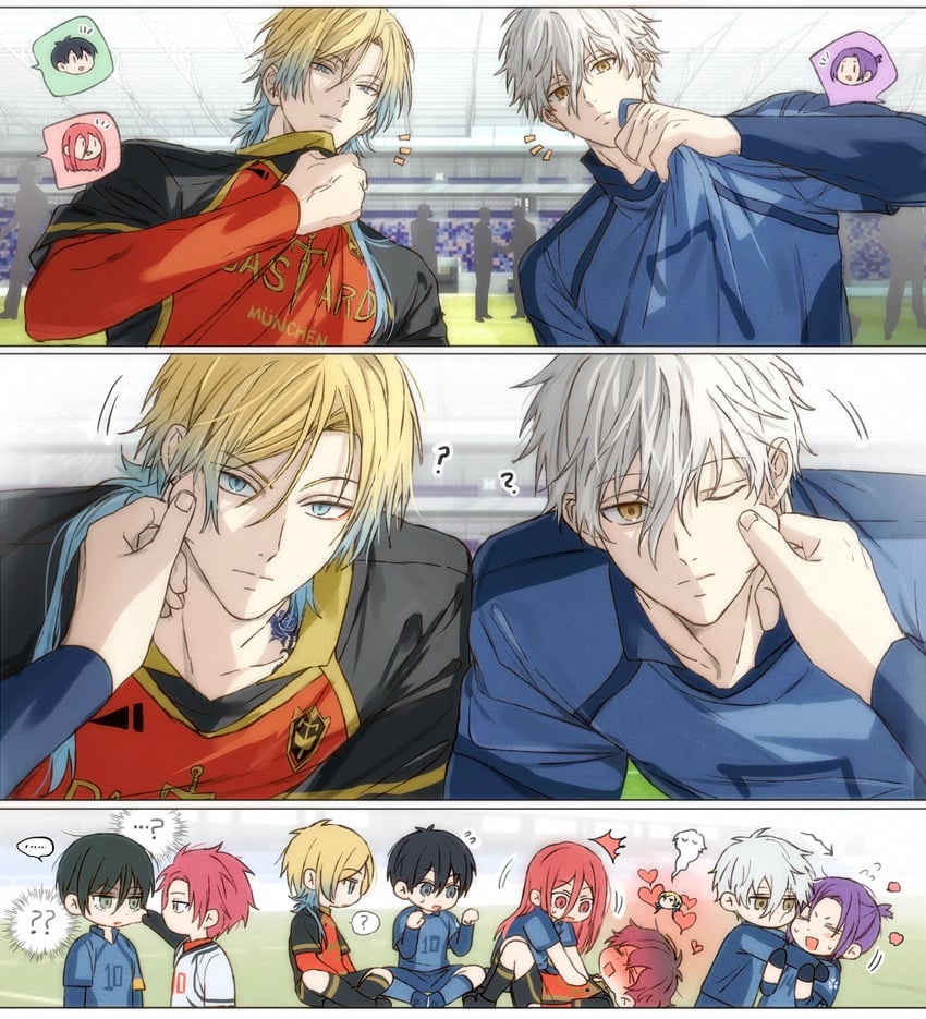 isagi yoichi, nagi seishirou, michael kaiser, mikage reo, itoshi rin, and 3 more (blue lock) drawn by yoon_(dmsco1803)