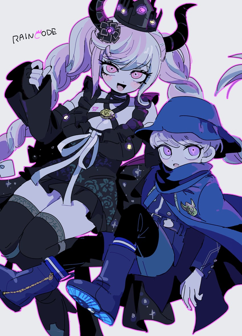 shinigami and yuma kokohead (master detective archives: rain code) drawn by kari_(user_grrs8577)