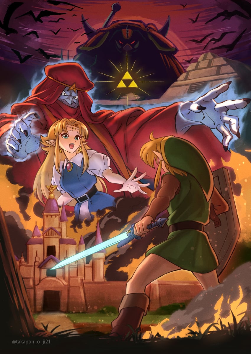link, princess zelda, ganon, and agahnim (the legend of zelda and 1 more) drawn by takapon-o-ji