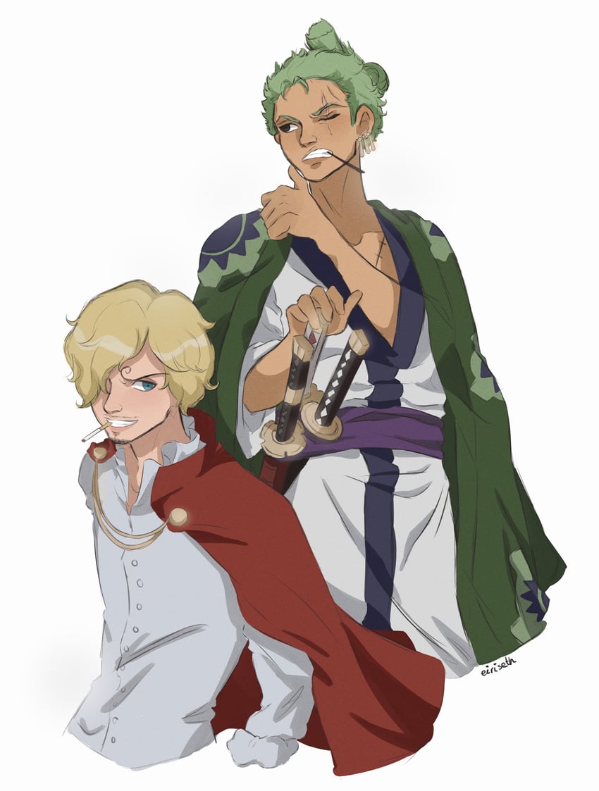 roronoa zoro and sanji (one piece) drawn by eiriseth