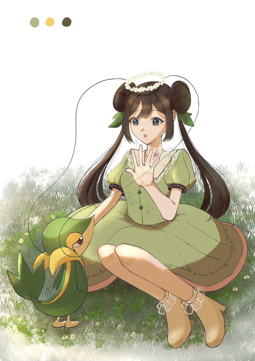 rosa and snivy (pokemon and 1 more) drawn by star_dr0p