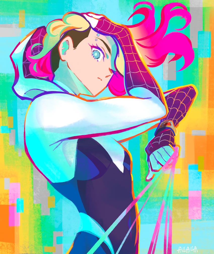 spider-gwen and gwen stacy (marvel and 4 more) drawn by sushi_pizza_rrr