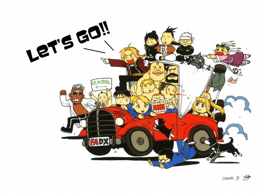 edward elric, alphonse elric, winry rockbell, riza hawkeye, roy mustang, and 16 more (fullmetal alchemist) drawn by arakawa_hiromu