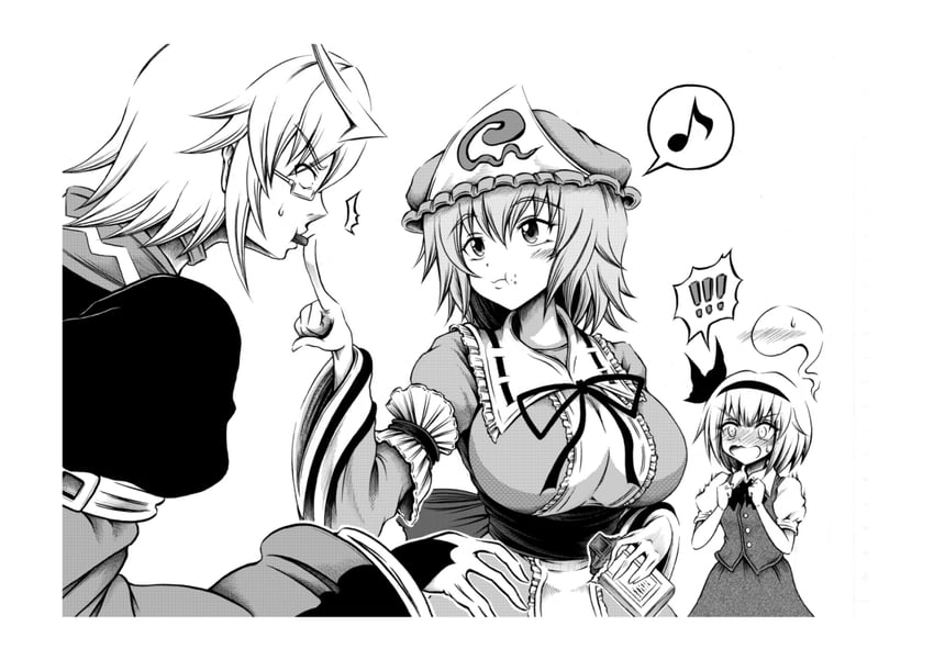 konpaku youmu, saigyouji yuyuko, and morichika rinnosuke (touhou) drawn by hidefu_kitayan