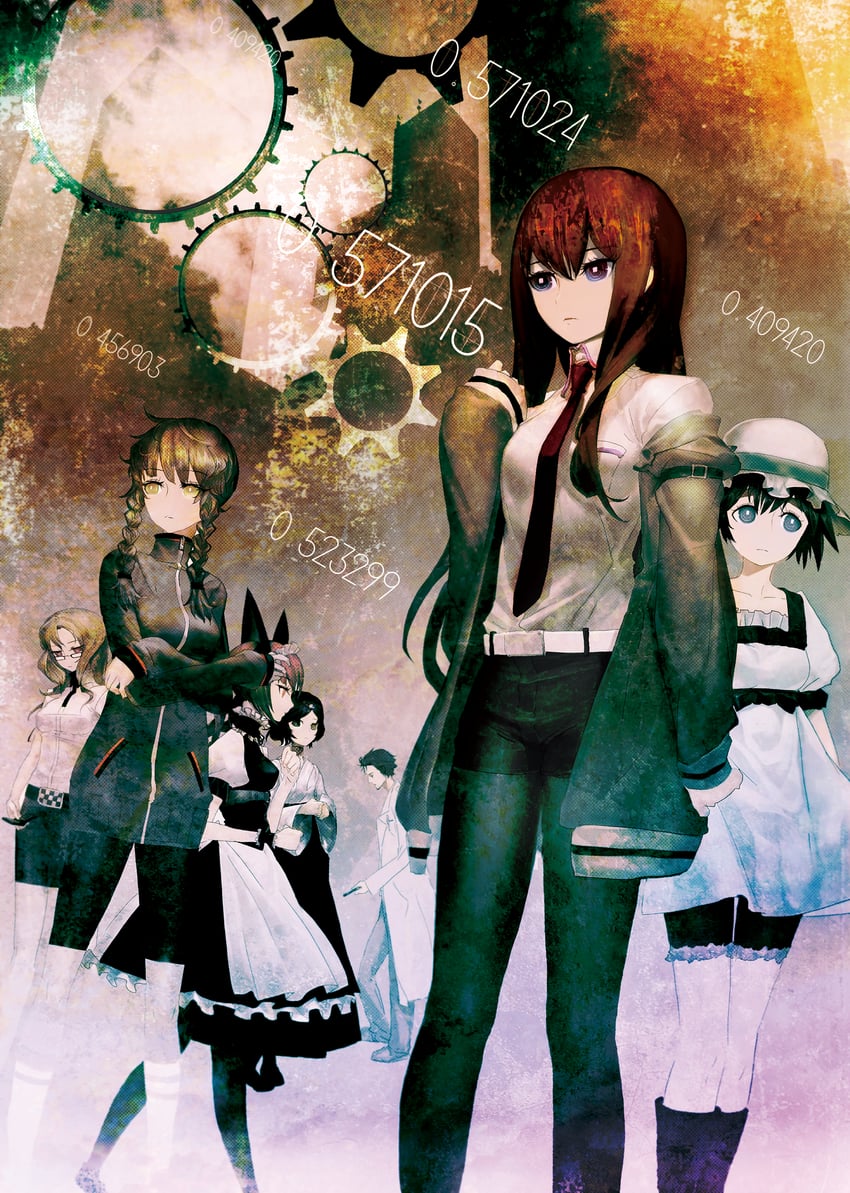 makise kurisu, okabe rintarou, shiina mayuri, amane suzuha, urushibara ruka, and 2 more (steins;gate) drawn by huke