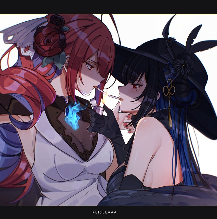 nerissa ravencroft and elizabeth rose bloodflame (hololive and 1 more) drawn by keisea