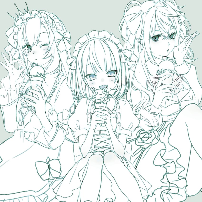 makaino ririmu, kuzuha, uzuki kou, and sanya (nijisanji) drawn by iniooooo