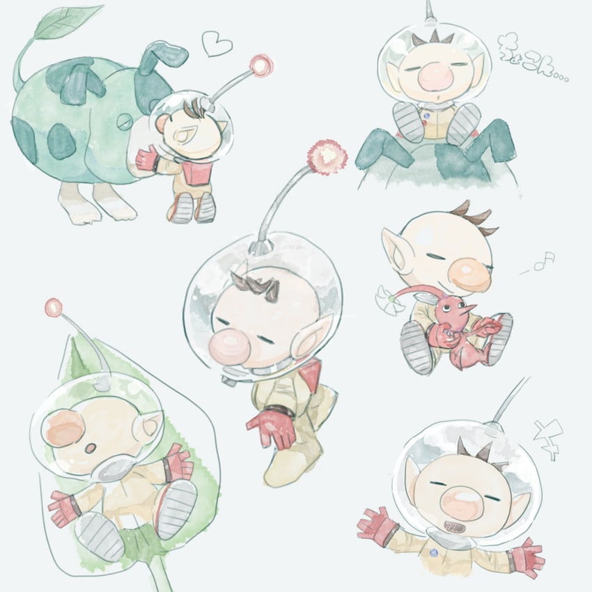 red pikmin, olimar, and moss (pikmin) drawn by chikin_(toritoritori09)