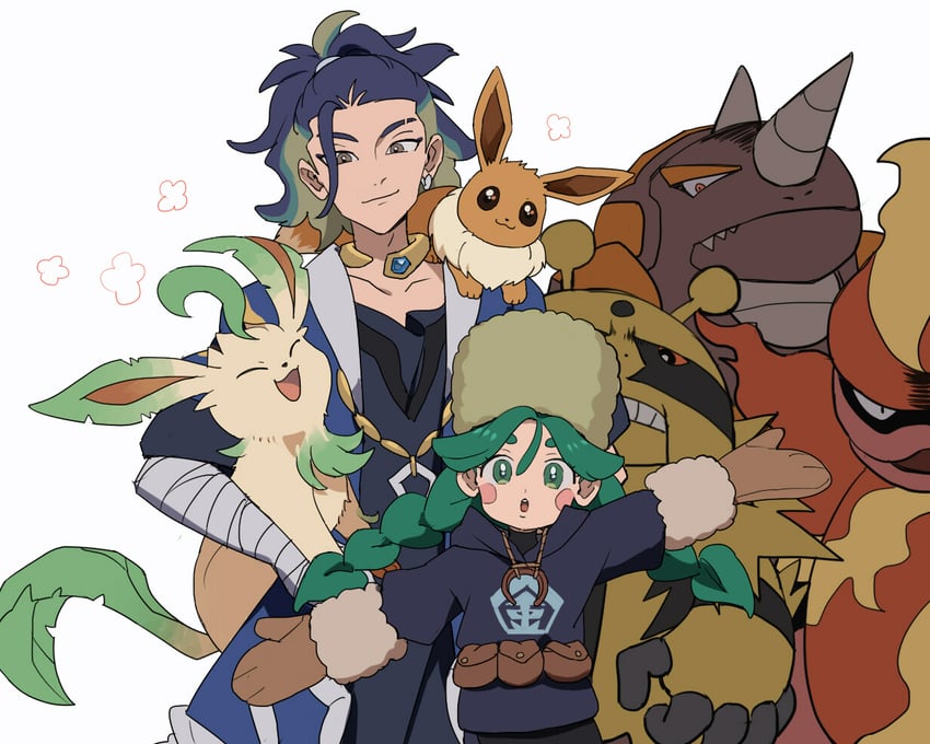 eevee, leafeon, adaman, sabi, electivire, and 2 more (pokemon and 1 more) drawn by azkn