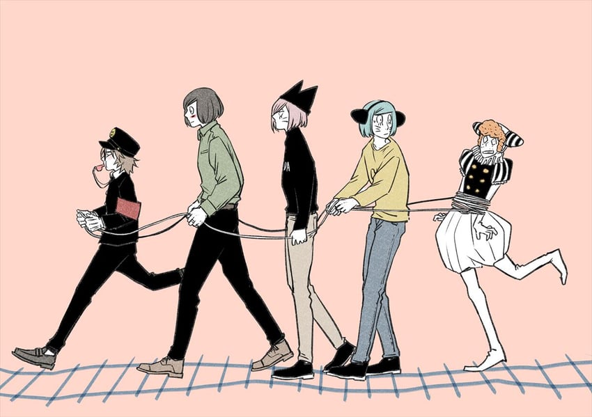 randal ivory, nyon, nyen, luther von ivory, and sebastian de tomato smith chicken legs (randal's friends) drawn by tsukasa_(tsukasa_mimizuku)