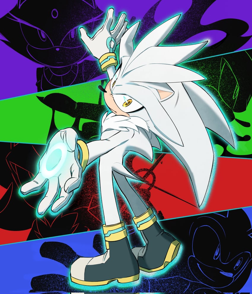 sonic the hedgehog, shadow the hedgehog, blaze the cat, silver the hedgehog, and mephiles the dark (sonic and 1 more) drawn by yicuojinan