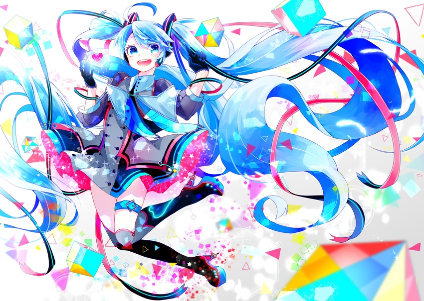 hatsune miku and magical mirai miku (vocaloid and 1 more) drawn by shirayuki_towa