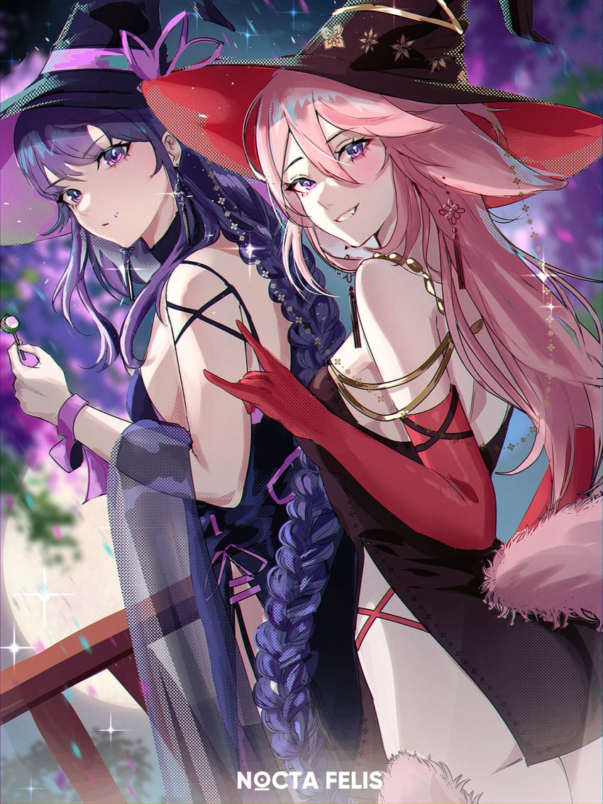 raiden shogun and yae miko (genshin impact) drawn by nocta_felis