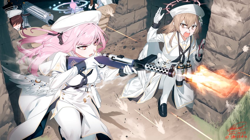 mika, nagisa, and tea party militant (blue archive) drawn by blew_andwhite