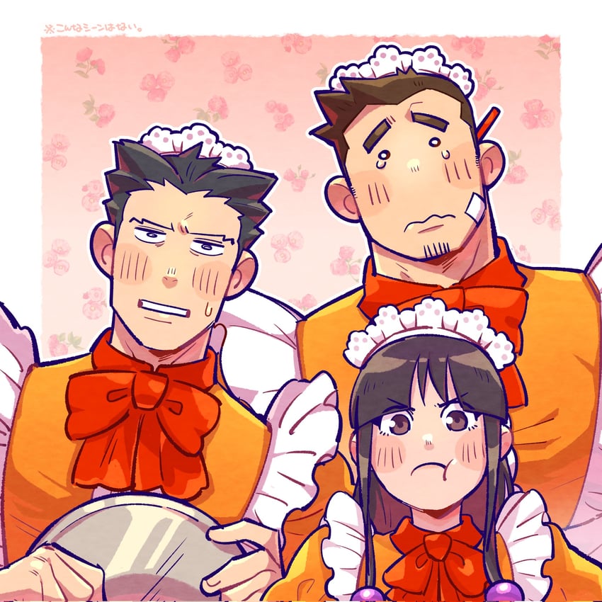 phoenix wright, maya fey, and dick gumshoe (ace attorney and 1 more) drawn by yowasabimechaoc