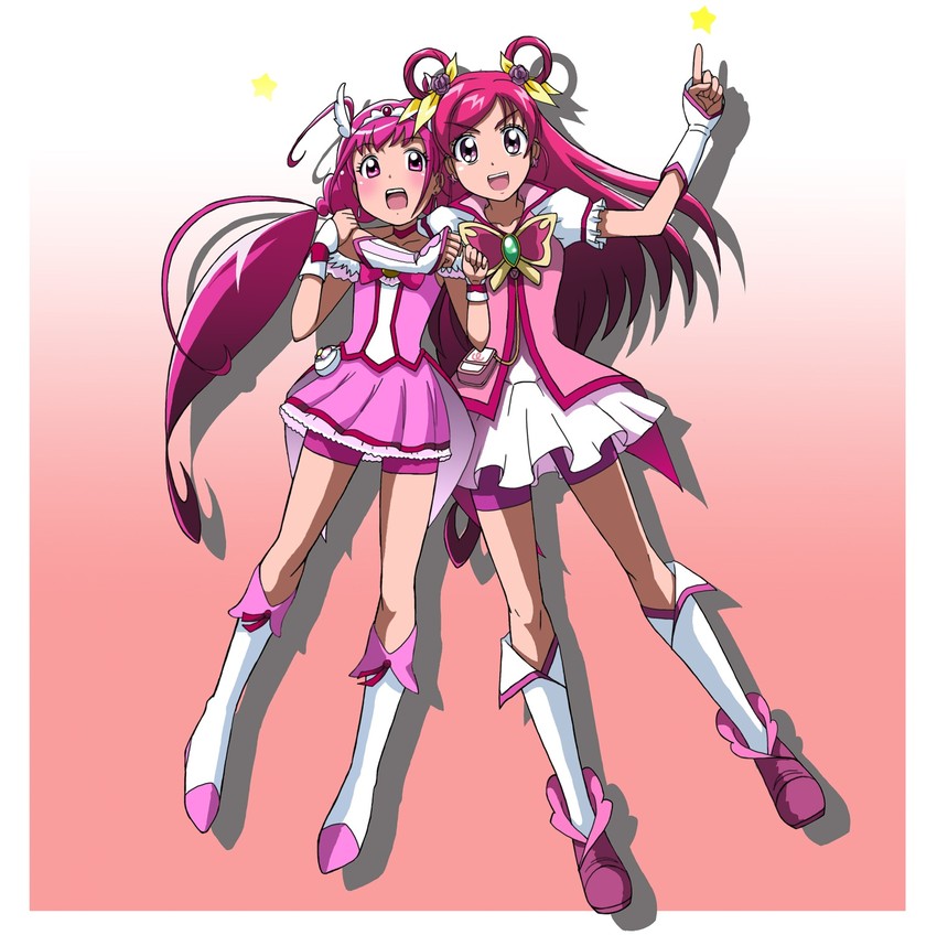 hoshizora miyuki, yumehara nozomi, cure happy, and cure dream (precure and 3 more) drawn by takaya_n