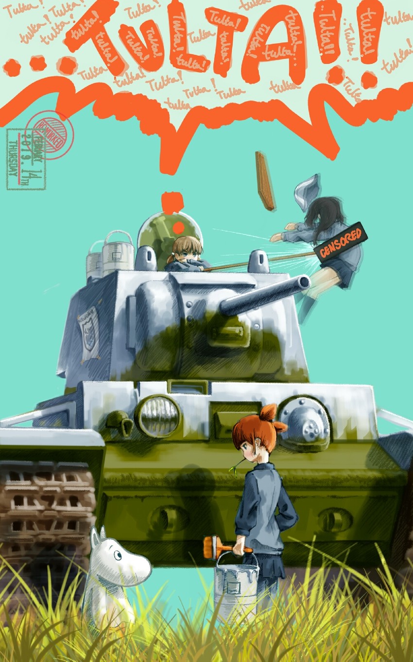 mika, aki, mikko, and moomintroll (girls und panzer and 1 more) drawn by useless_(gss44344)