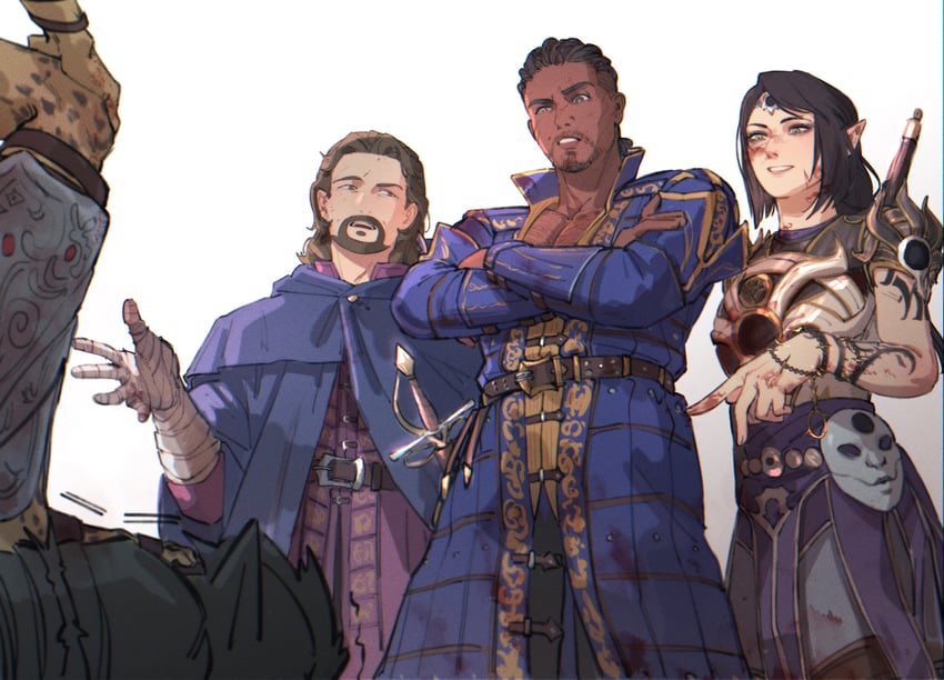 shadowheart, lae'zel, gale, and wyll (dungeons & dragons and 2 more) drawn by wkokbu