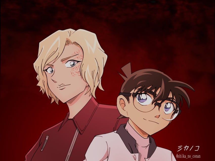 edogawa conan and yelenika lavrentyeva (meitantei conan) drawn by shika_no_conan