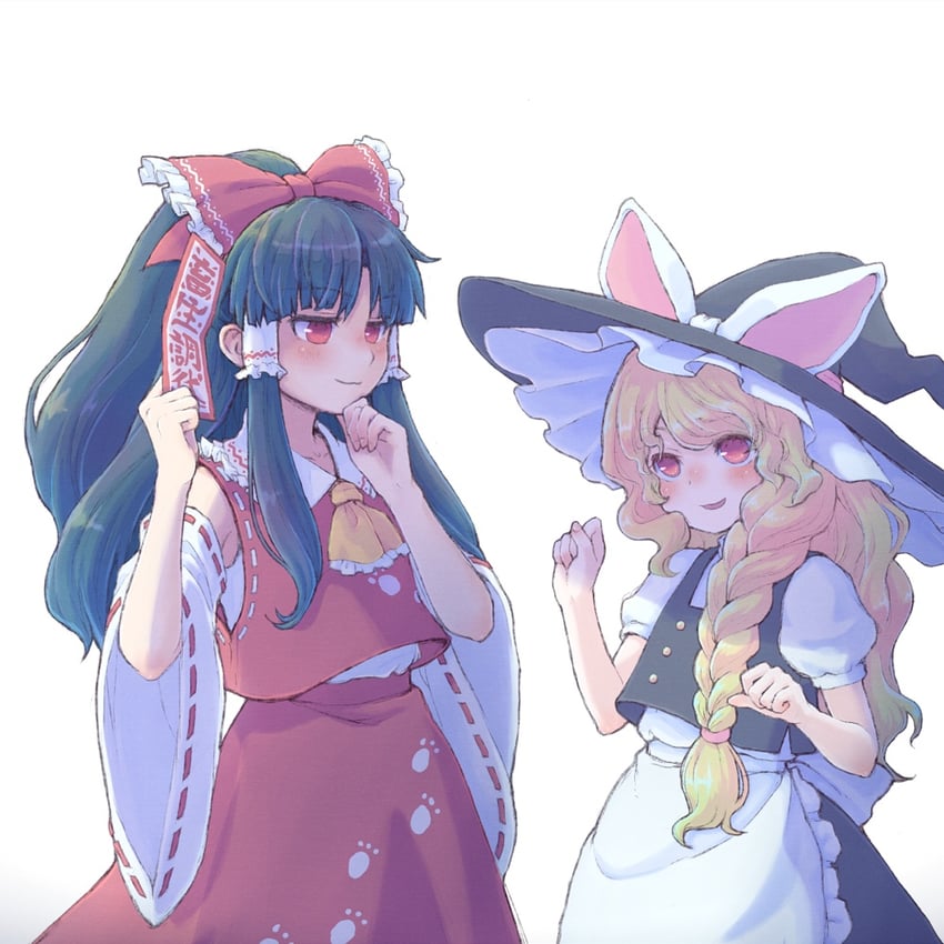 hakurei reimu and kirisame marisa (touhou and 1 more) drawn by karioda