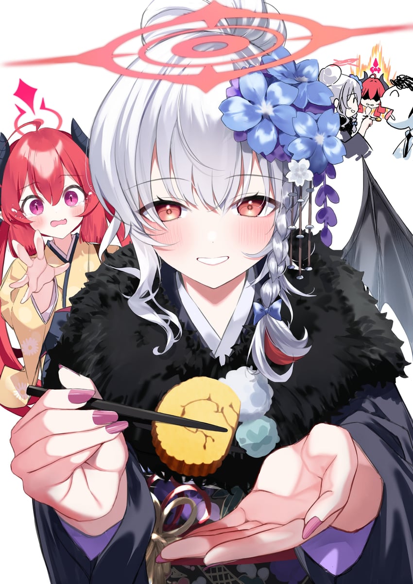 sensei, doodle sensei, haruna, and junko (blue archive) drawn by kikurage_tom.