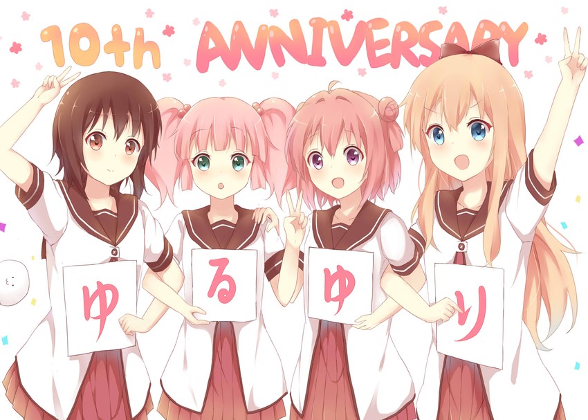 toshinou kyouko, akaza akari, funami yui, yoshikawa chinatsu, and namori (yuruyuri) drawn by stick_jitb