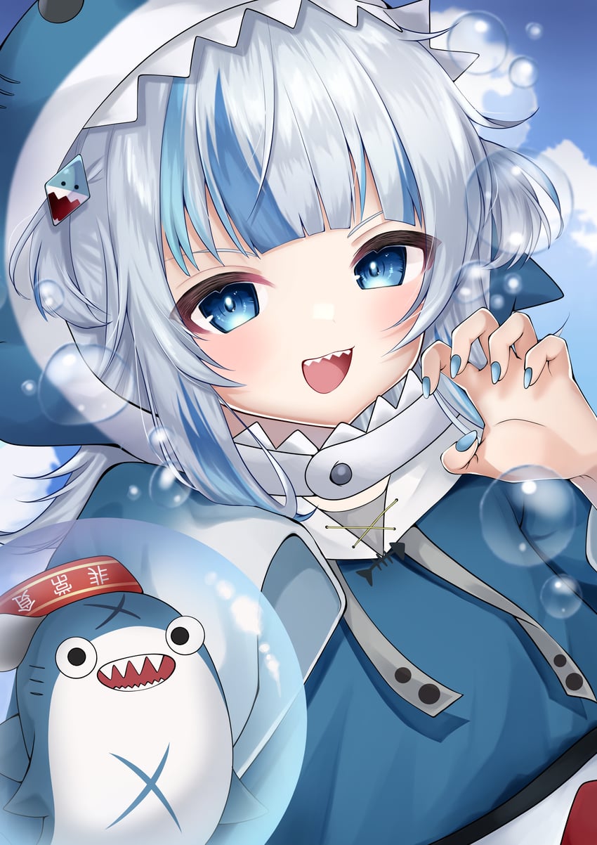 gawr gura and bloop (hololive and 1 more) drawn by neko_neneko
