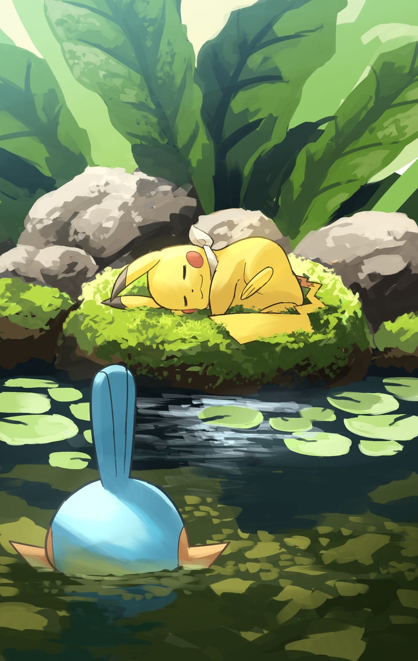 pikachu and mudkip (pokemon and 1 more) drawn by yamaori_(hakkentai_pokedan)