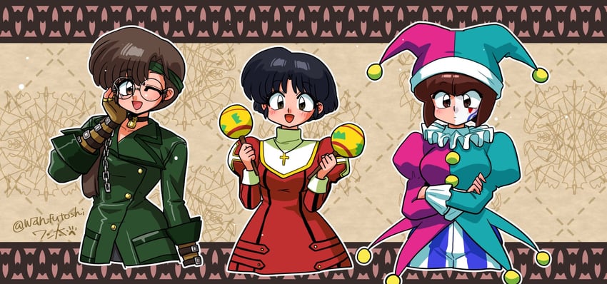 tendou akane, tendou nabiki, erica fontaine, tendou kasumi, lobelia carlini, and 1 more (ranma 1/2 and 2 more) drawn by wanta_(futoshi)