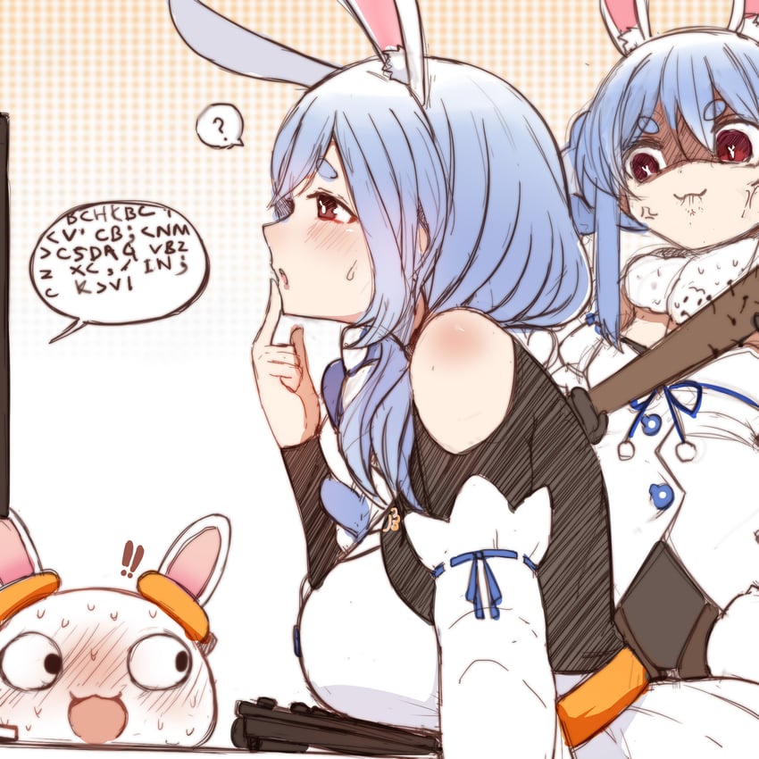 usada pekora, pekomama, and pekomon (hololive and 1 more) drawn by senbon_tsuki