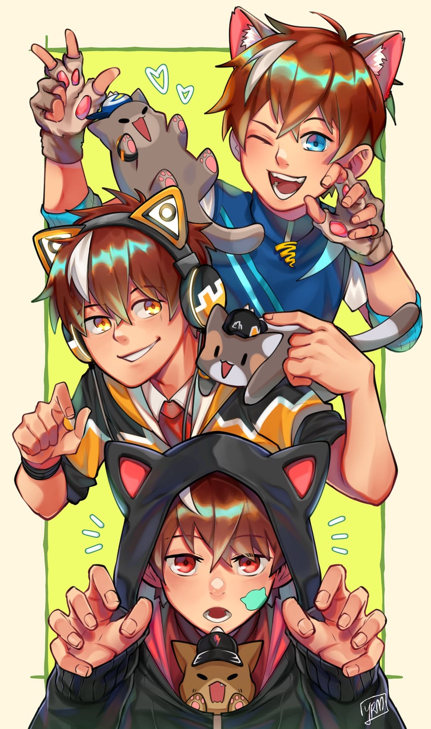 boboiboy, boboiboy quake, boboiboy cyclone, and boboiboy thunderstorm (boboiboy and 1 more) drawn by yukiredmix