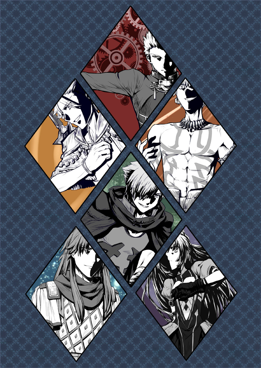gilgamesh, archer, atalanta, robin hood, and chiron (fate and 5 more) drawn by izumi_minato