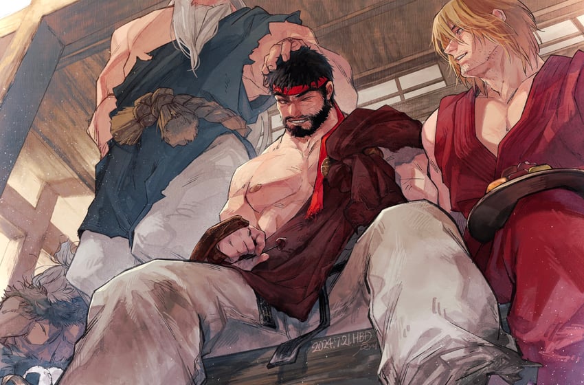 ryu, ken masters, akuma, and gouken (street fighter and 1 more) drawn by marumaru1902
