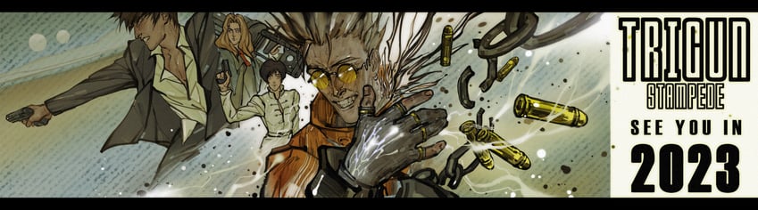 vash the stampede, nicholas d. wolfwood, meryl stryfe, and milly thompson (trigun) drawn by desert_fox