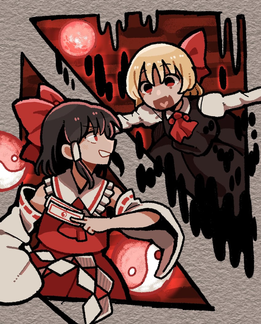 hakurei reimu and rumia (touhou and 1 more) drawn by henyomen