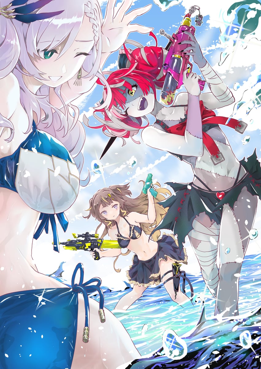 kureiji ollie, pavolia reine, and anya melfissa (hololive and 1 more) drawn by sorayomi_daichi