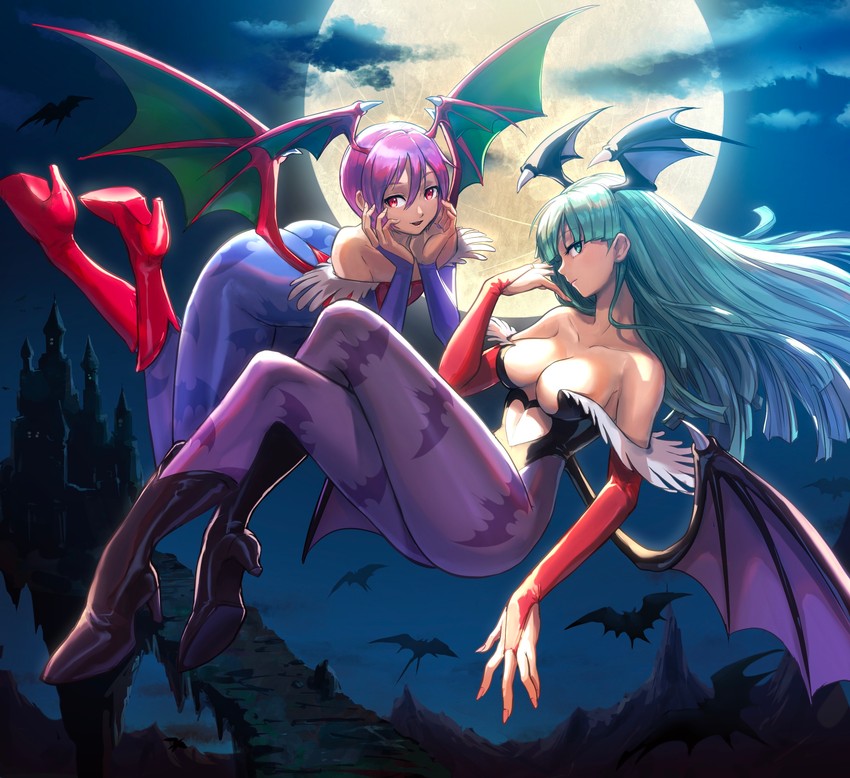 morrigan aensland and lilith (darkstalkers) drawn by hoshi_mikan