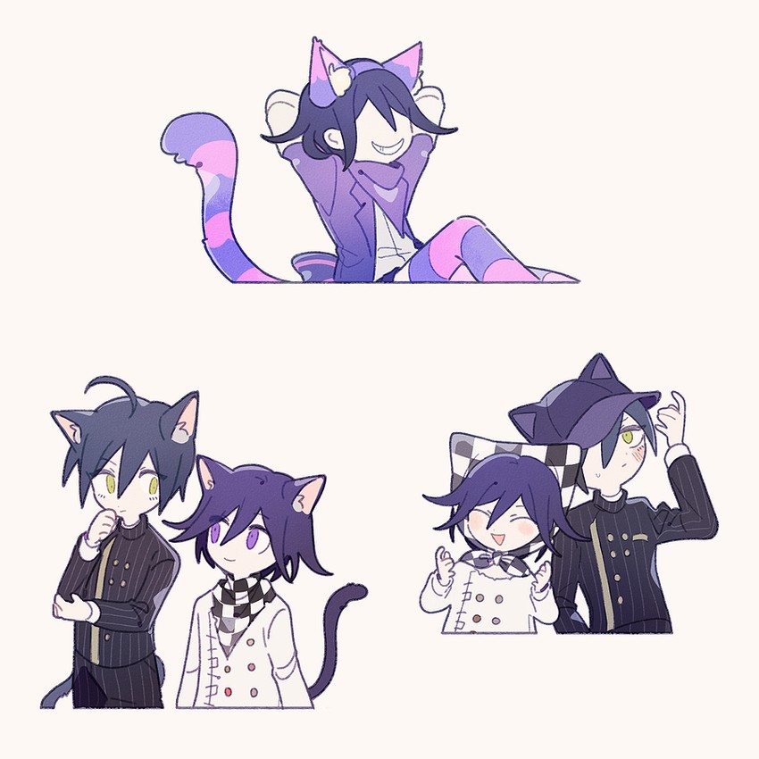 oma kokichi, saihara shuichi, and cheshire cat (danganronpa and 2 more) drawn by 1202_koge