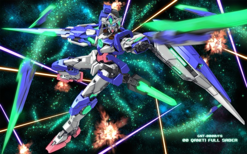 00 qan[t] and 00 qan[t] full saber (gundam and 2 more) drawn by zefai