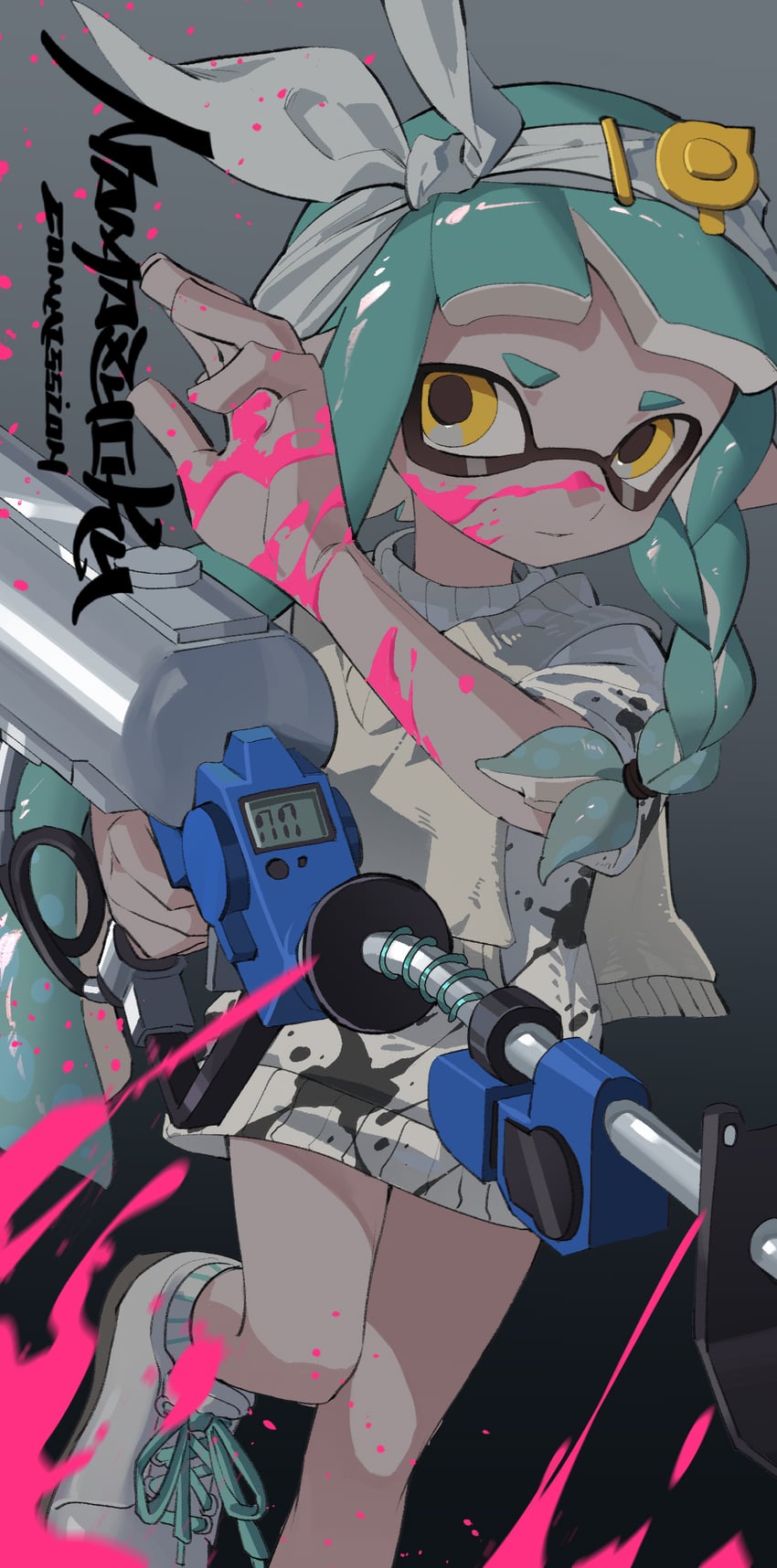 inkling player character and inkling girl (splatoon and 1 more) drawn by namazuoku