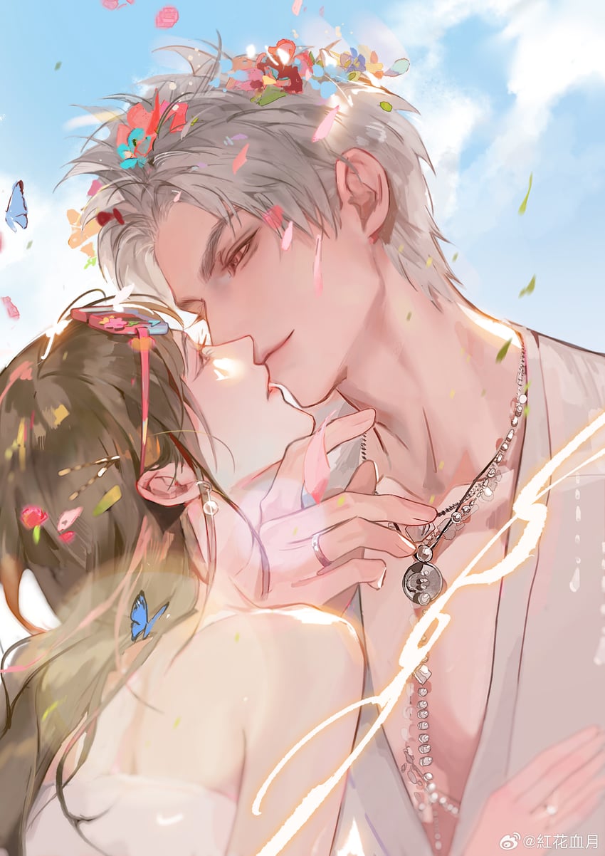 protagonist and sylus (love and deepspace) drawn by bloodybeni