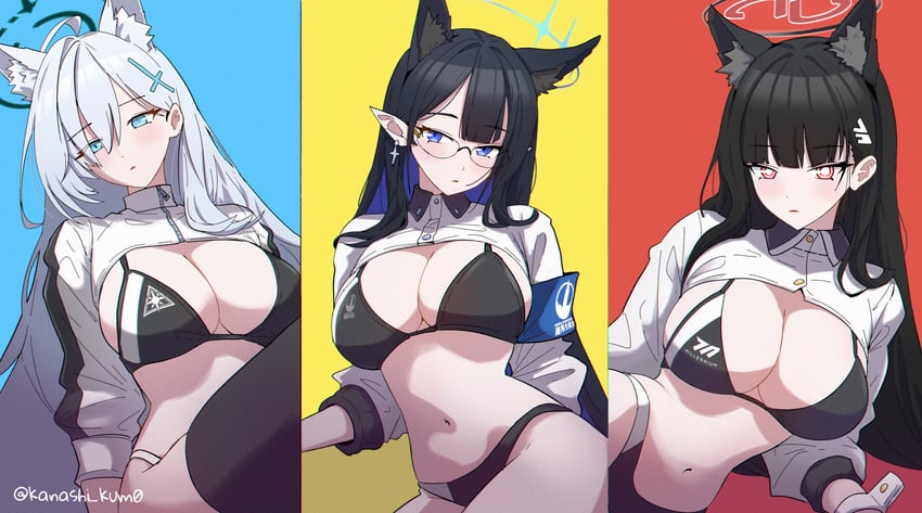 shiroko, rio, atago, shiroko terror, and rin (blue archive and 2 more) drawn by kanashi_kum0