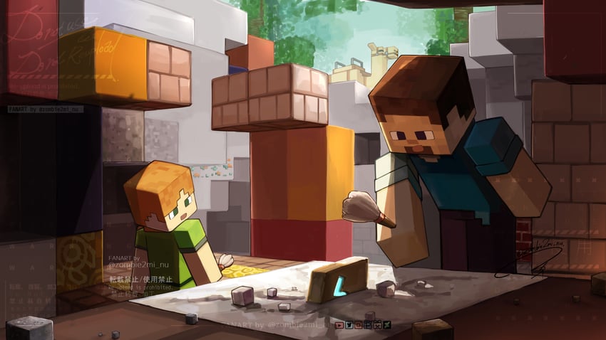 steve, alex, and camel (minecraft) drawn by zombie2mi_nu