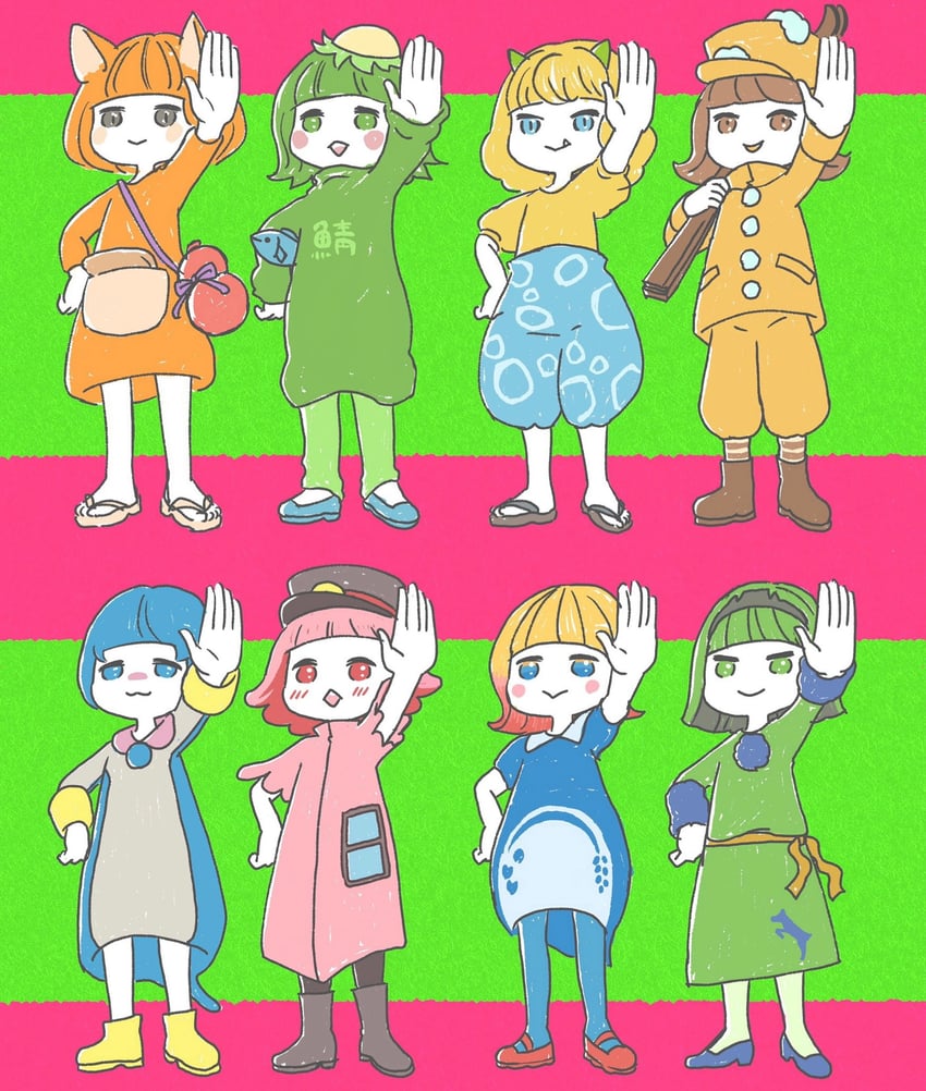 reruhi-san, tokitetsu-kun, umi-kun, echigon, myoko-san, and 4 more (yuru-chara) drawn by riucoiru
