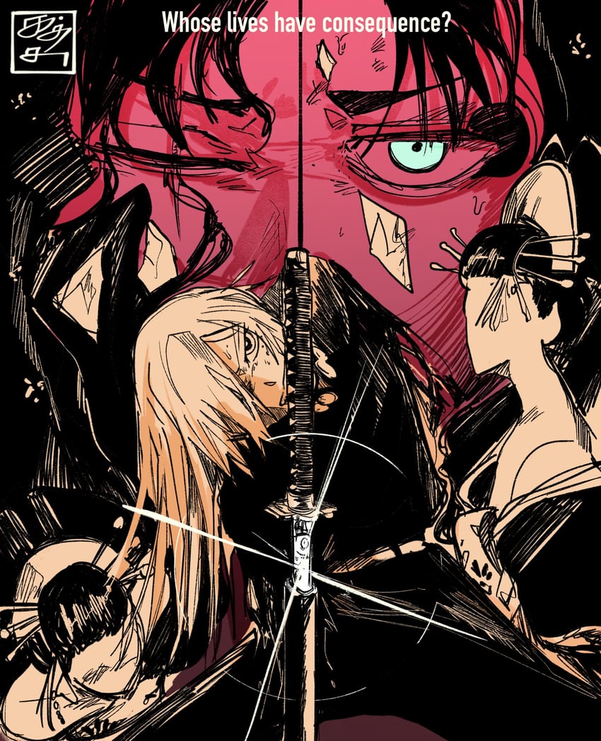 rokuhira chihiro, samura seiichi, uruha youji, and hiruhiko (kagurabachi) drawn by katsutacle