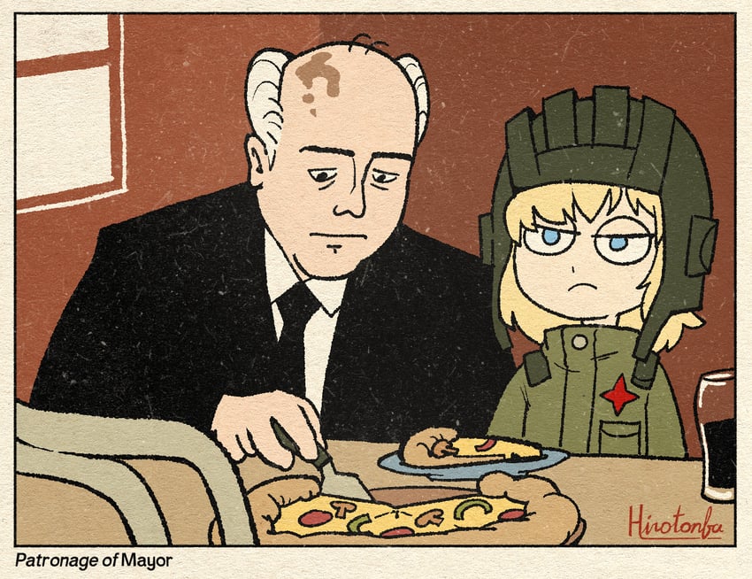 katyusha and mikhail gorbachev (girls und panzer and 2 more) drawn by hirotonfa
