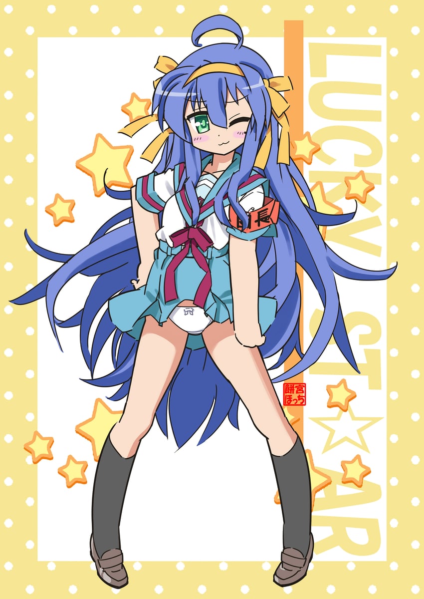suzumiya haruhi, izumi konata, hirano aya, wendee lee, and hazel hernan (suzumiya haruhi no yuuutsu and 1 more) drawn by mochimiya_hocchi